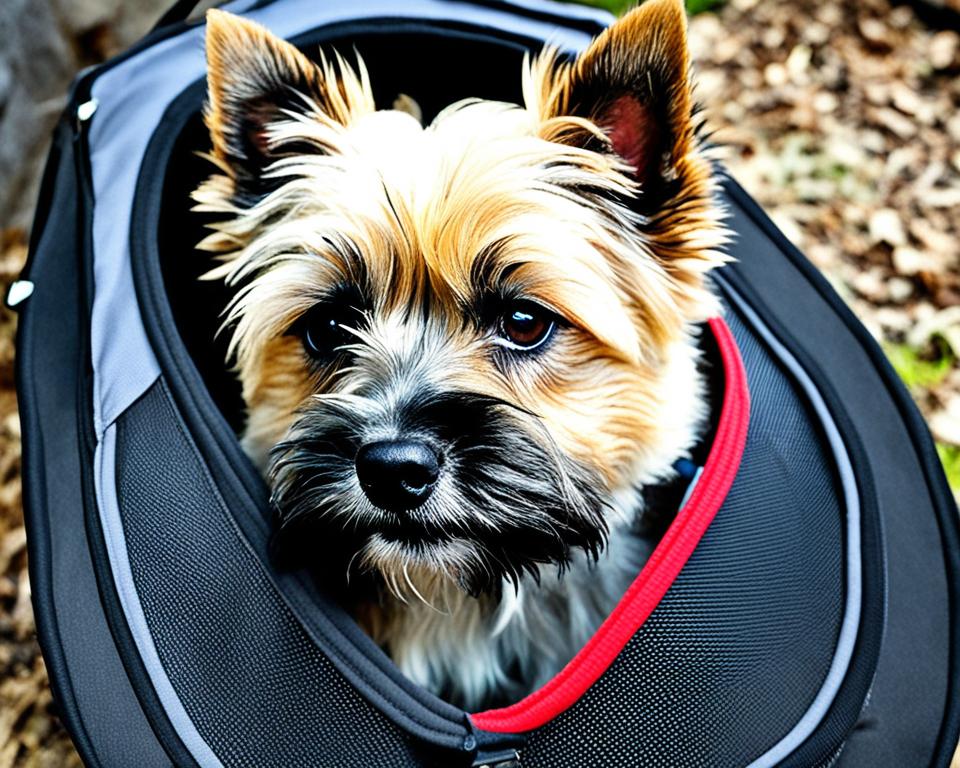 Cairn Terrier in a dog carrier